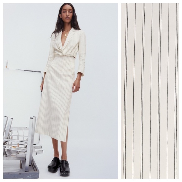 NWT. Zara White Striped Linen Blend Midi High-Waist Skirt. Size XS. - Picture 1 of 8